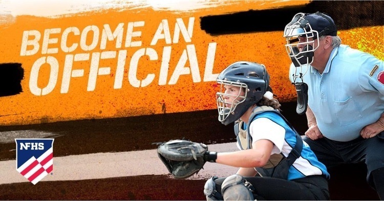picture of softball catcher and umpire with become an official written