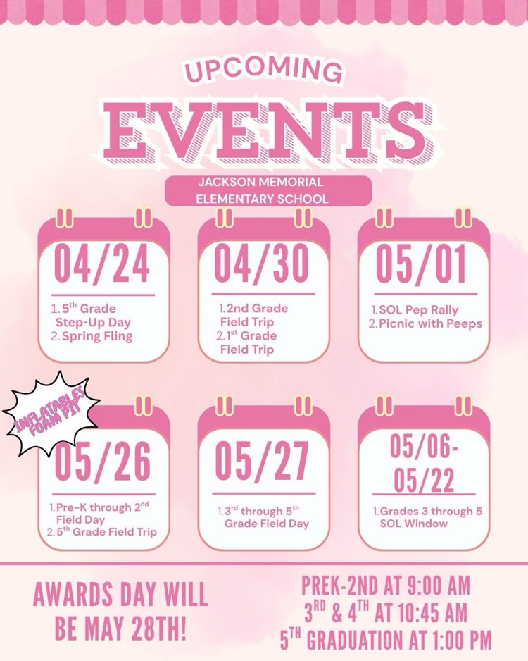 JMES has a lot of events coming up at the end of April and May! Make sure to mark your calendars!