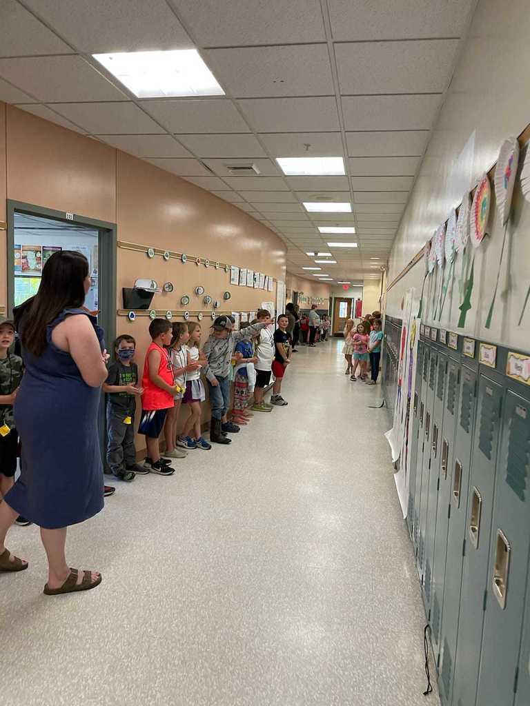 Students waiting for seniors in the hallway