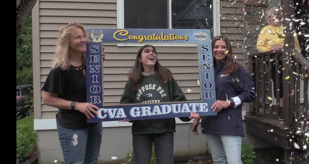 three womenlaughing , outdoors, house, confetti