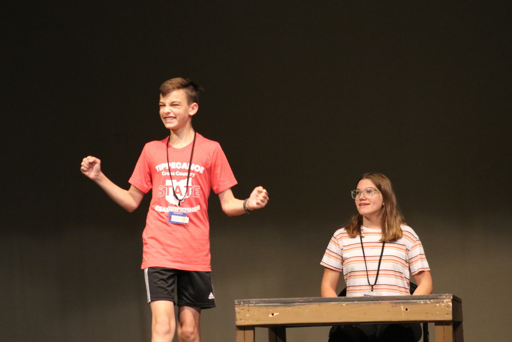 Two performers rehearse at StageCrafters