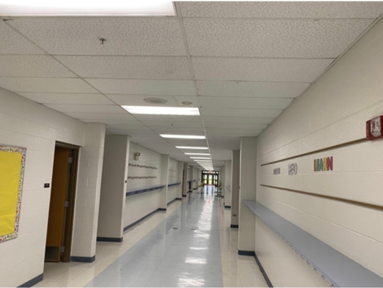 hallway with new lightbulbs 