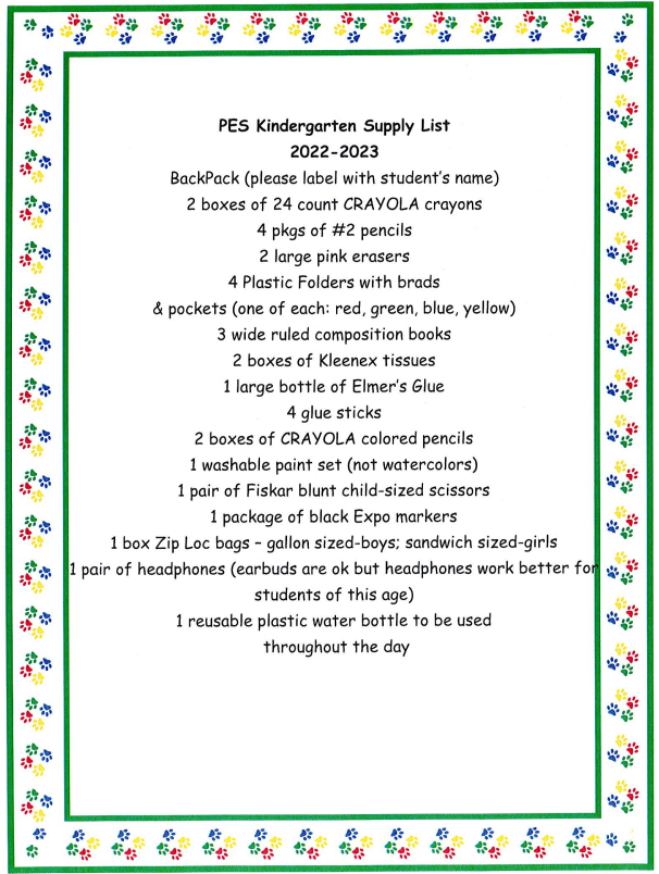 2022 PES School Supplies