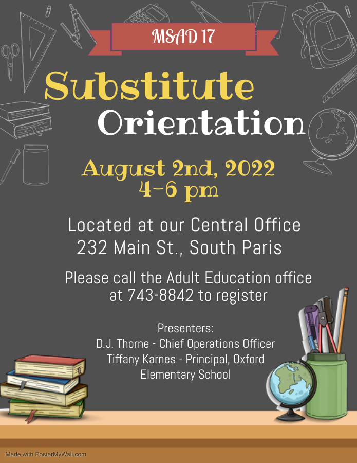 Substitute Orientation Class flyer