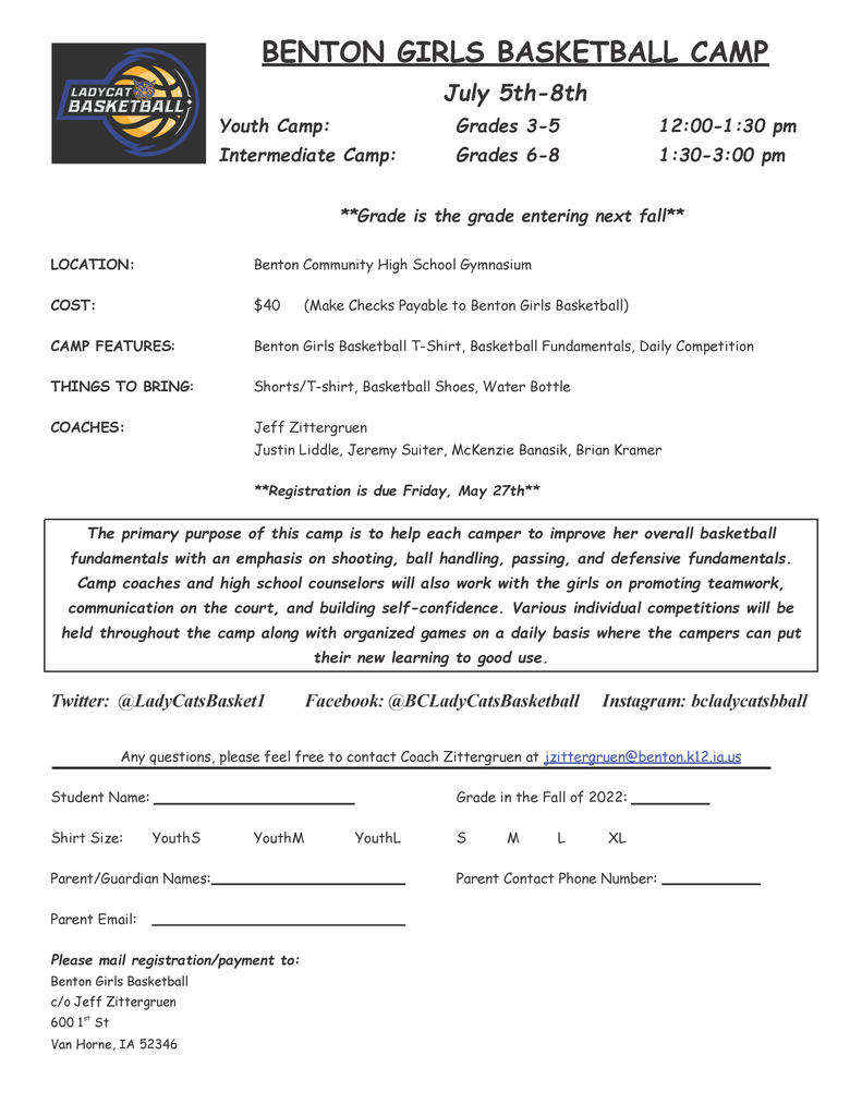 Benton Community Girls Summer Youth Basketball Camp 2022