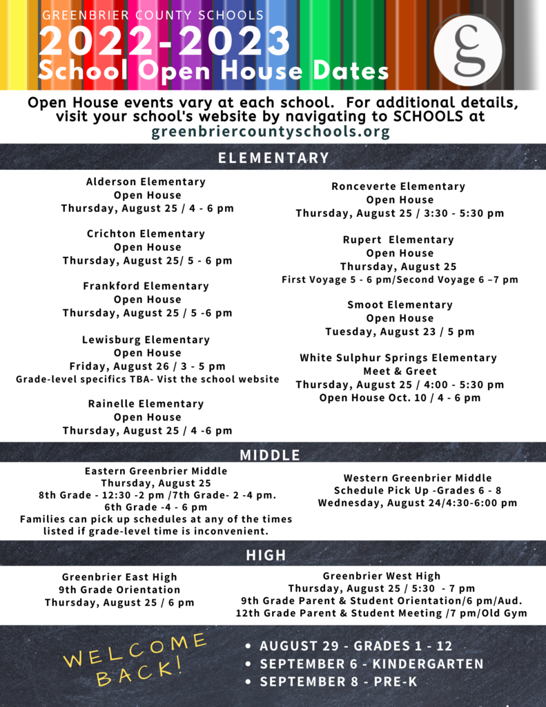 School Open House Dates