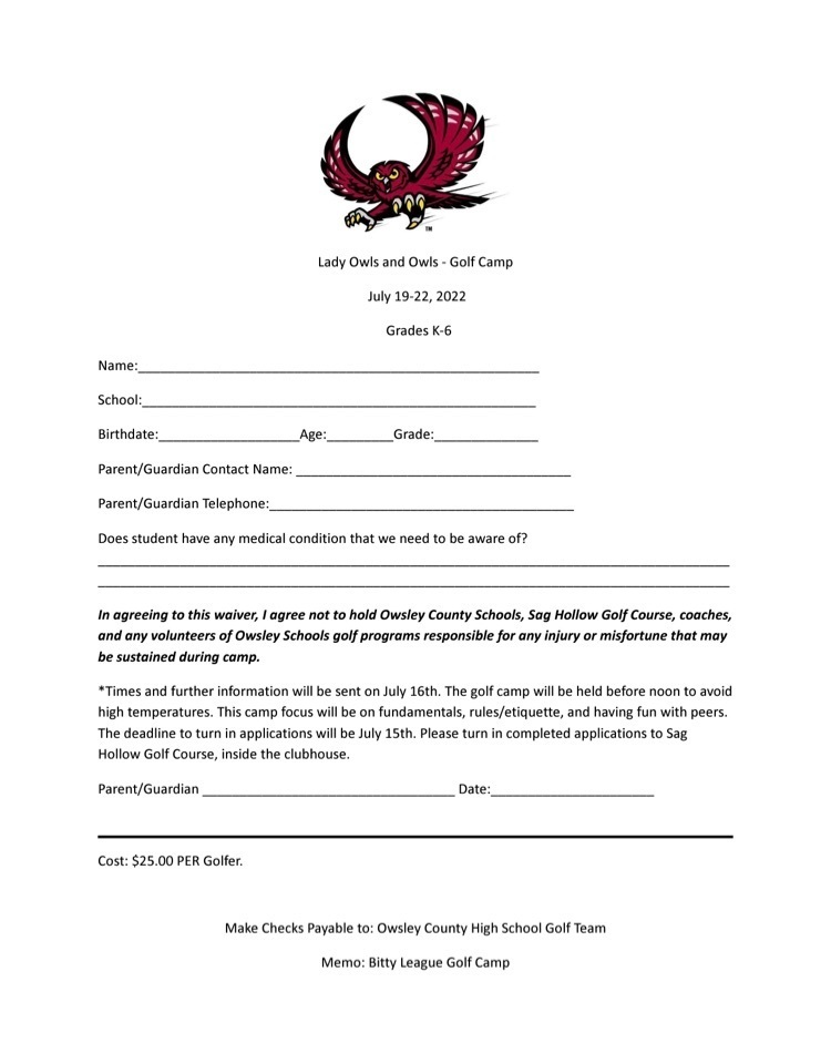 Lady Owls & Owls Golf Camp