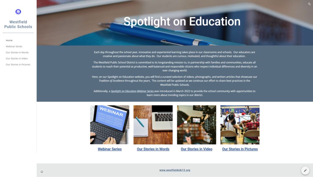 Screenshot of the Spotlight on Education home page