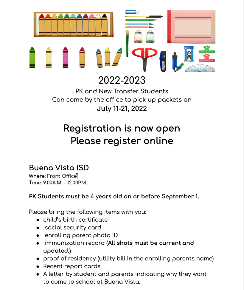 BVISD Pre-K/New Transfer