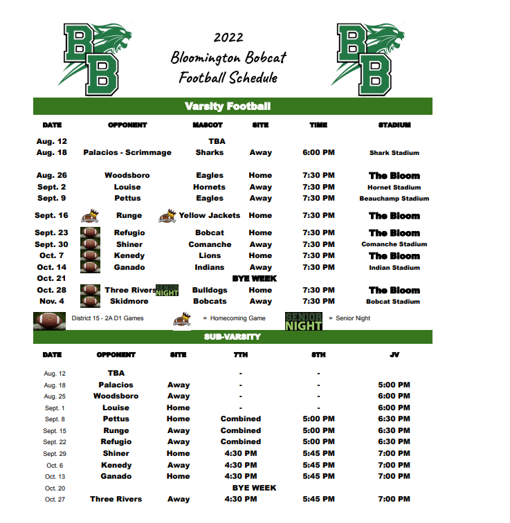 2022 FB Schedule
