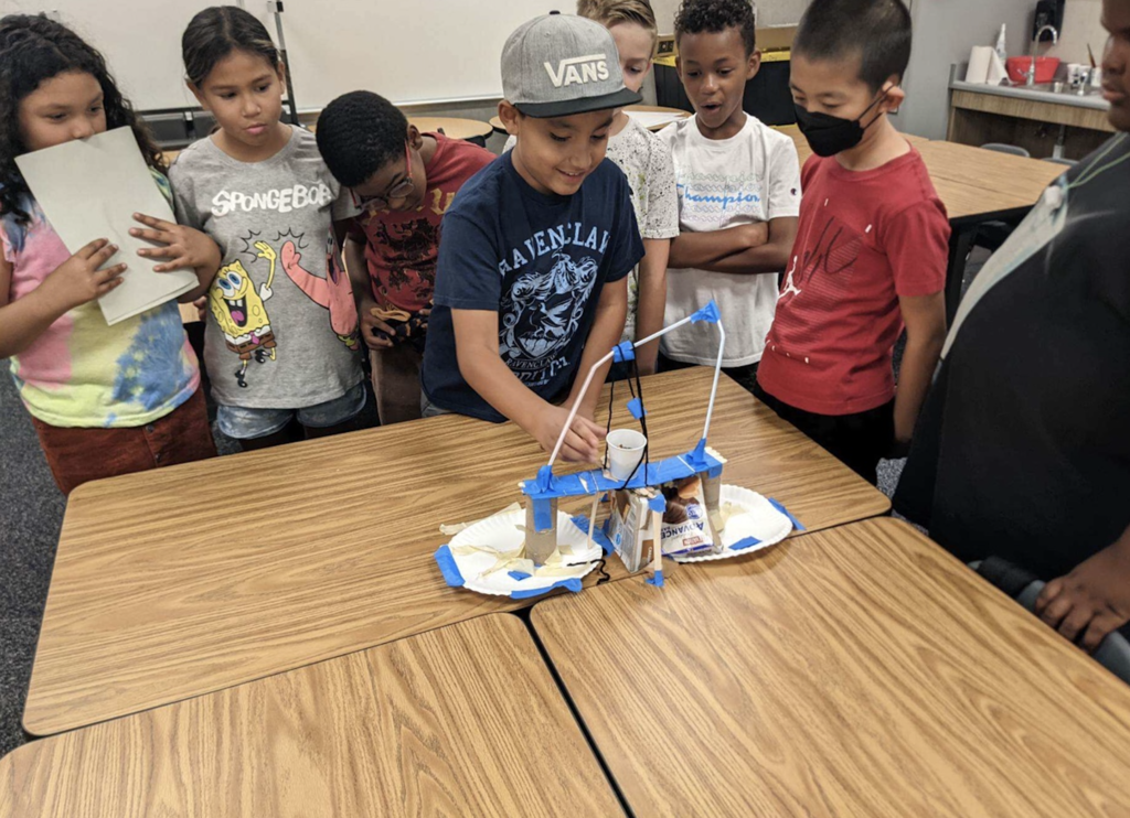 Students building bridges