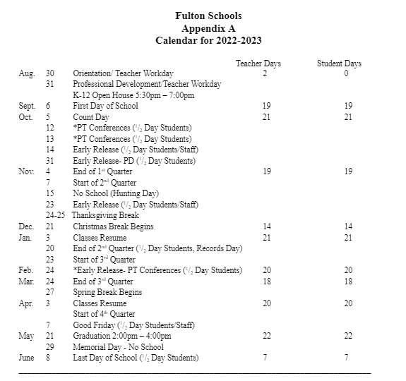 Updated Calendar