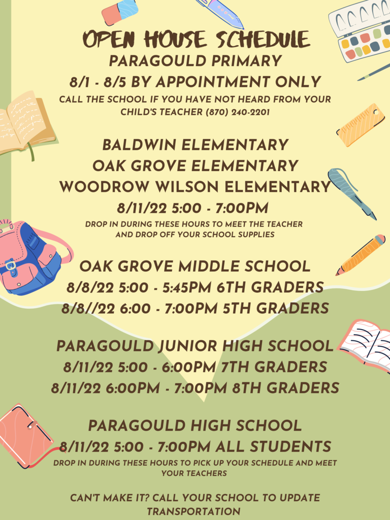 PSD Open House Schedule by Campus