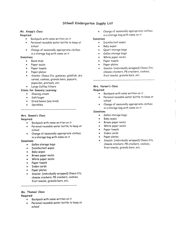 KG supply list