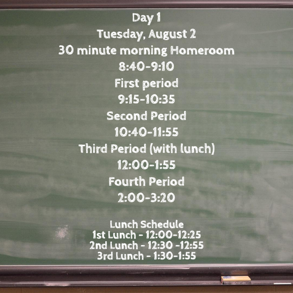 Day 1 Bell Schedule