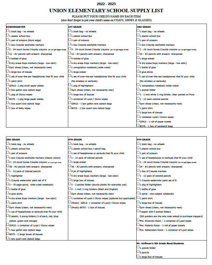 K-3rd Gr School Supplies