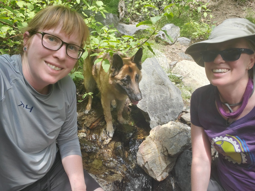 Mrs. S and her sister and dog