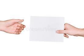 hands passing an envelope