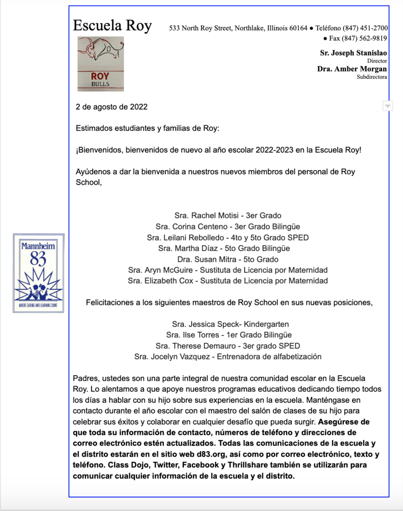 Welcome Letter