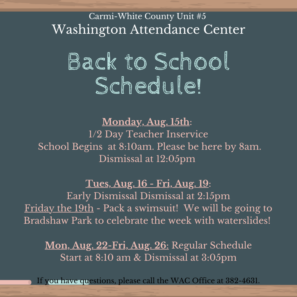 Back to School Schedule for Washington