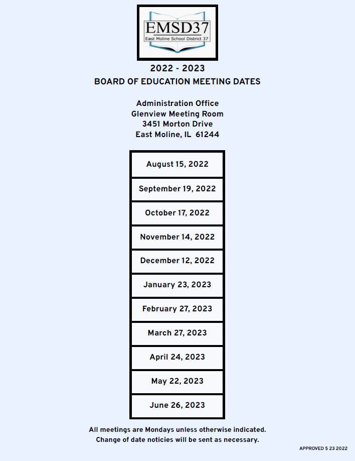 BOE Meeting Schedule