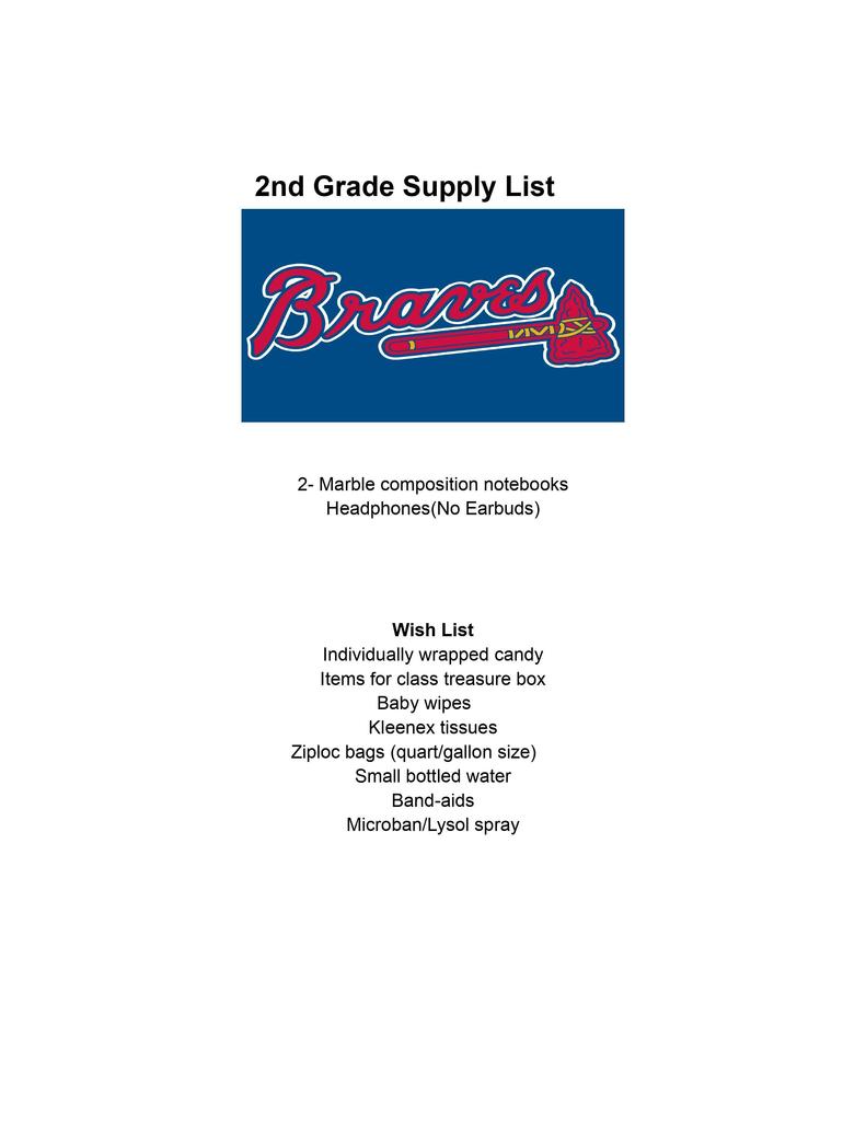 Pre-K - 2nd Grade School Supply Lists