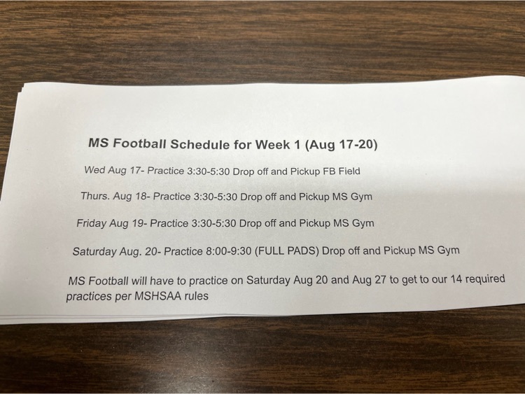 MS Football Practice Schedule 