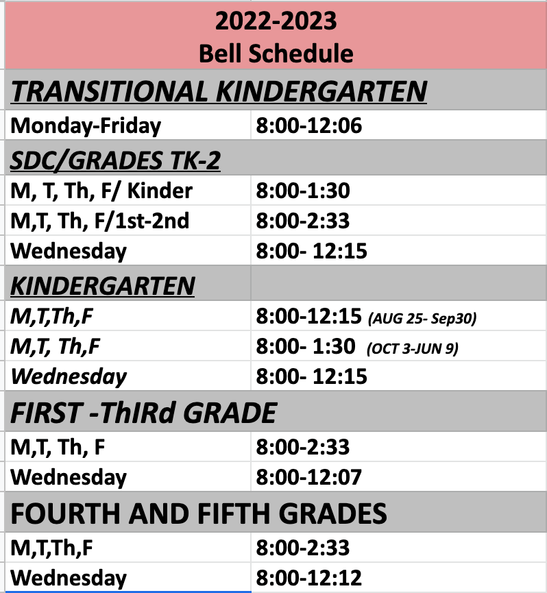 Bell Schedule