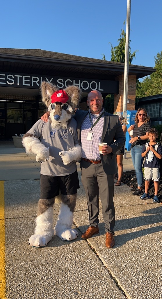 Weston Wolf welcomes students to school