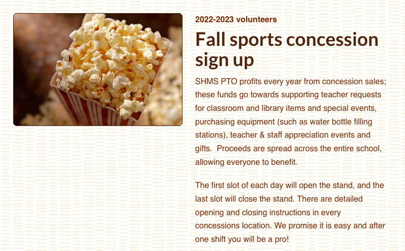 Volunteer for PTO Concession stands!