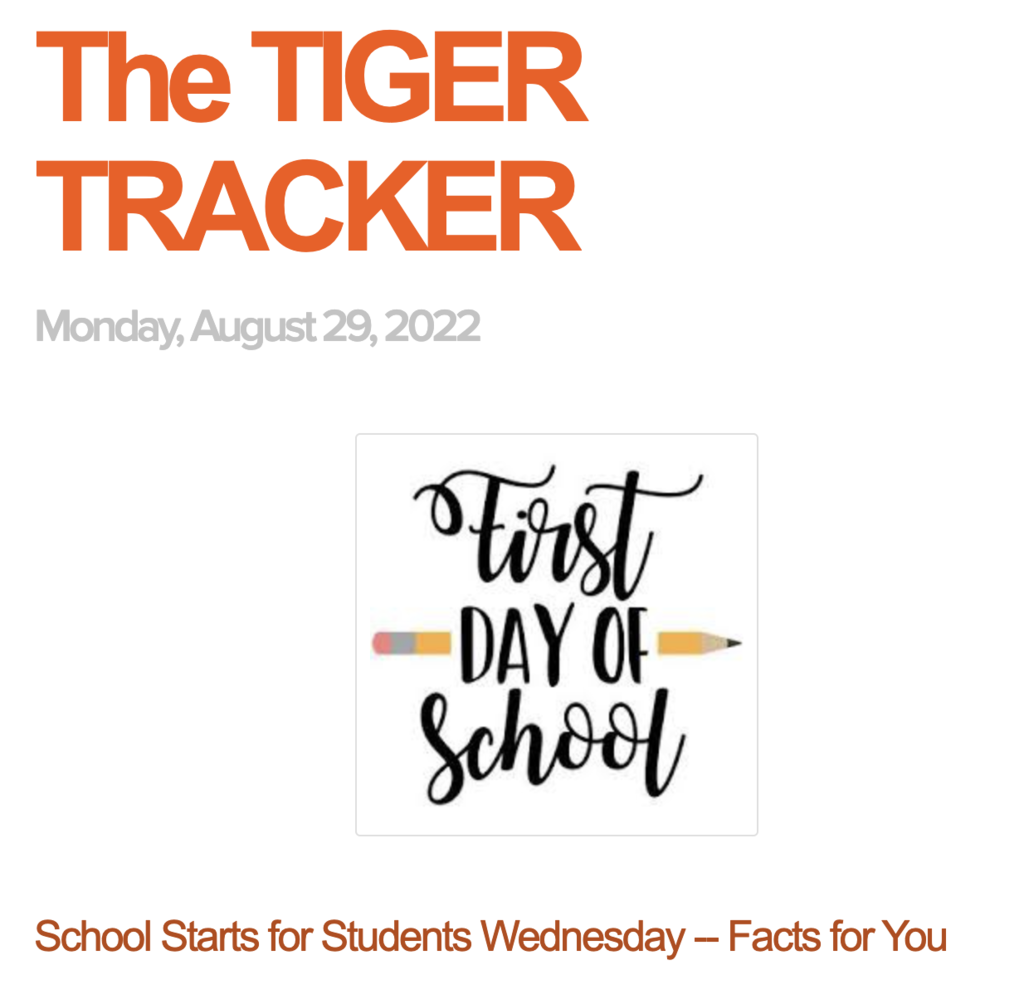 Front Page of Tiger Tracker newsletter