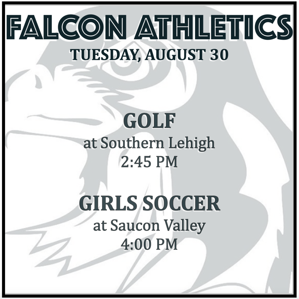 GOLF at Southern Lehigh 2:45. GIRLS SOCCER at Saucon Valley 4:00. 