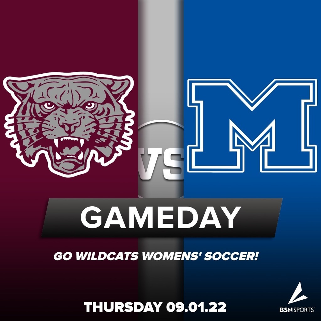 Wildcat log vs. Blue M (Middletown) logo Gameday. Go Wildcats Womens' Soccer! Thursday 09.01.02