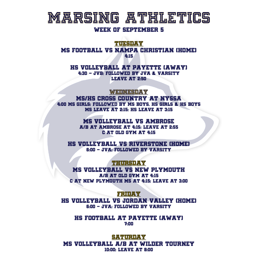 Marsing Athletics - Week of September 5