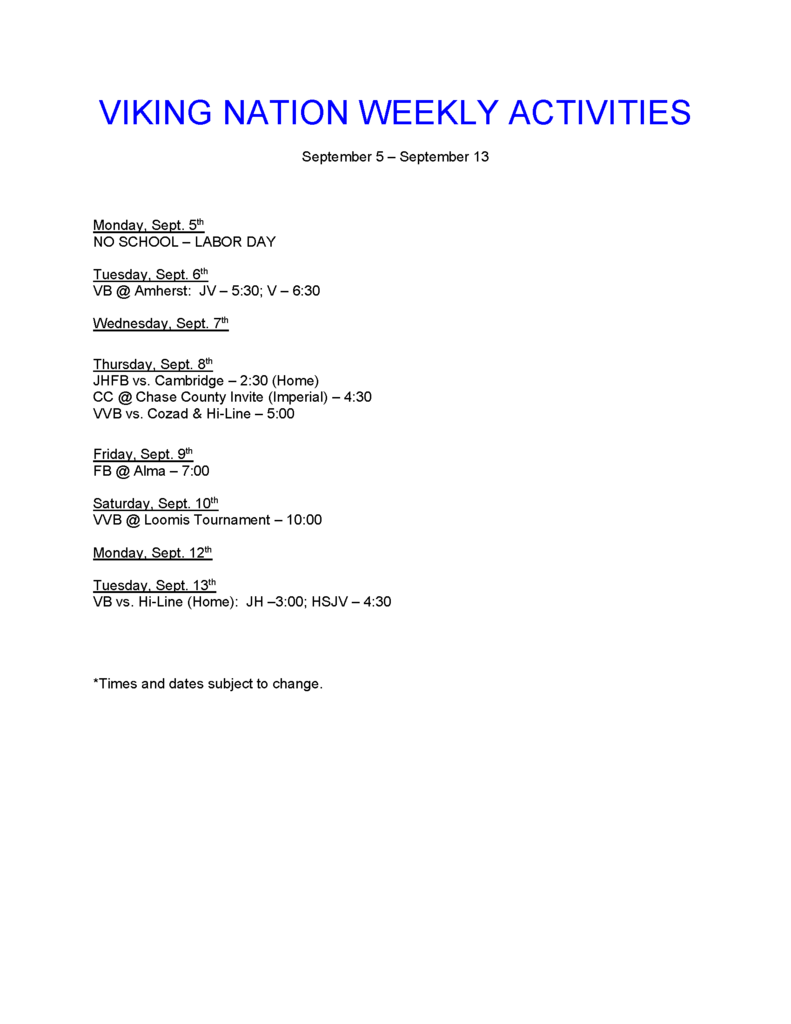 Weekly activities 0905-0913