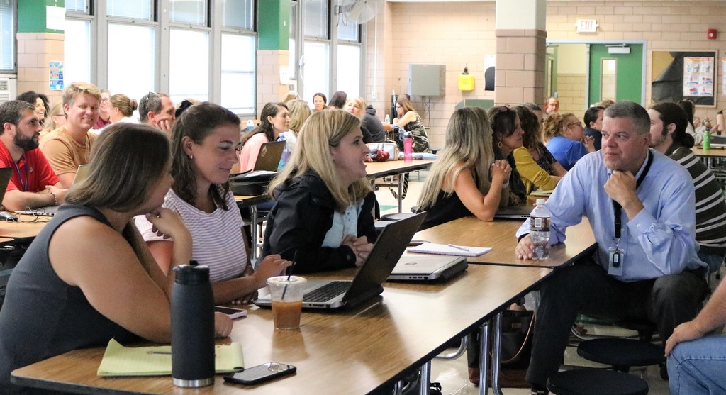 Intermediate school staffers  participate in  workshop during professional development day.