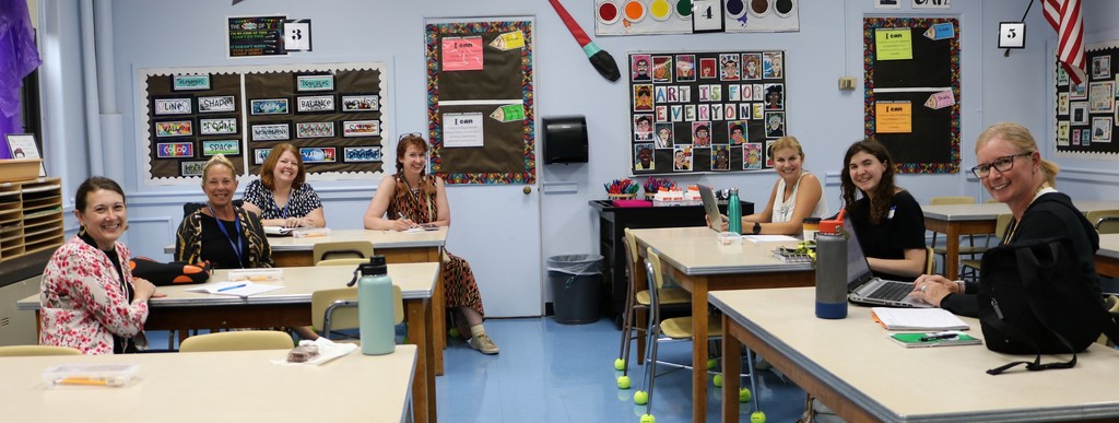 Elementary art teachers collaborate during professional development day