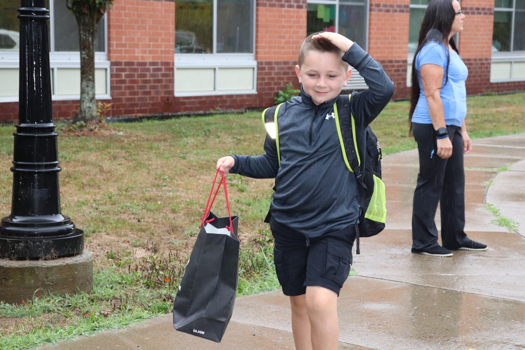 Student walking in the rain