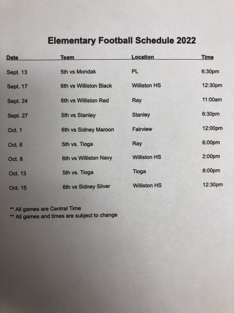 Elem FB Schedule