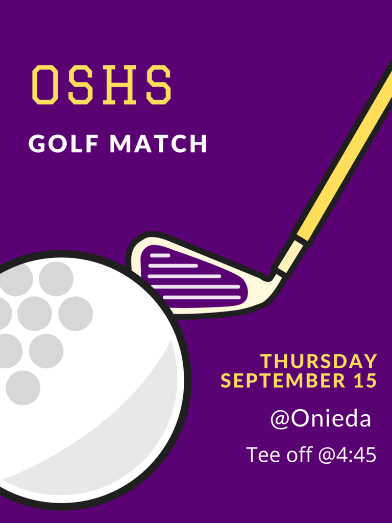 Purple Background with black, yellow, and white text with golf club and ball