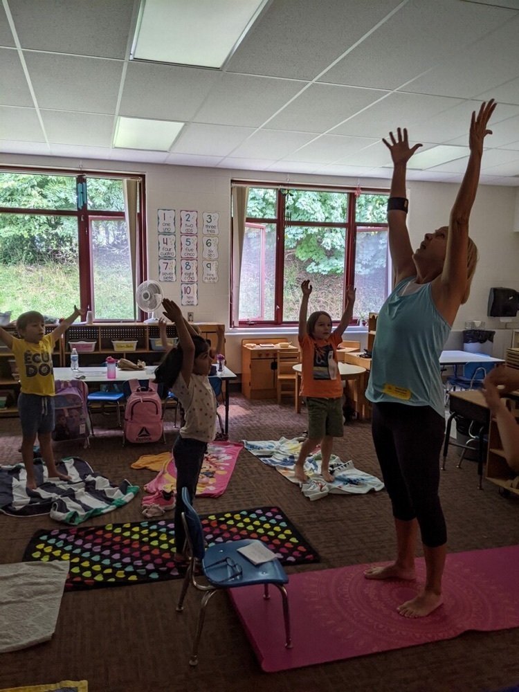 Ms. Kaminski’s sister teaching our K students yoga today