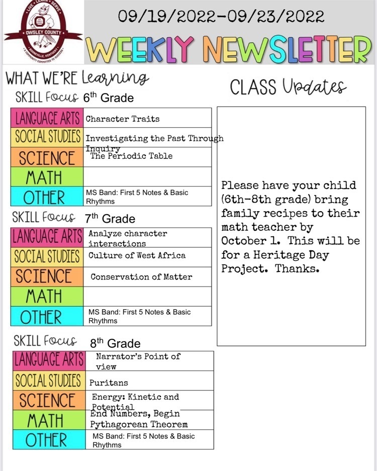 OCMS Weekly Newsletter