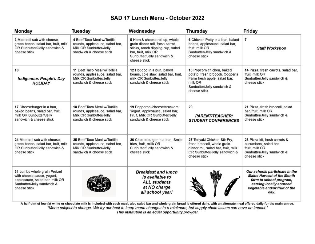 October Lunch Menu