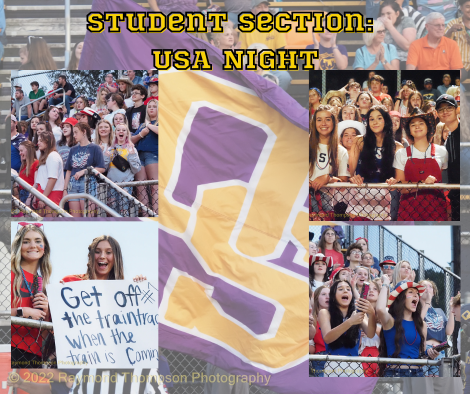 Pictures of students in student section at football game