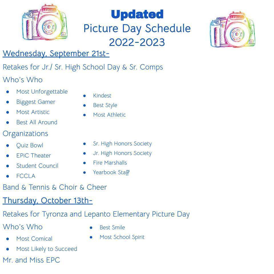 Picture day Schedule.