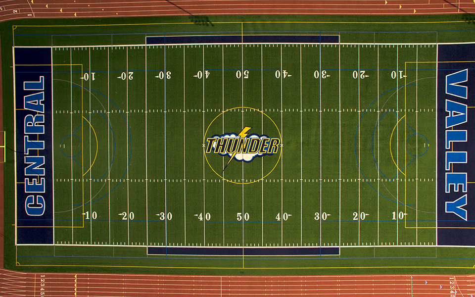 overhead view of football field