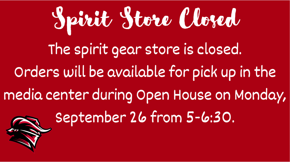 Spirit Wear pick up Sept 26 at Open House