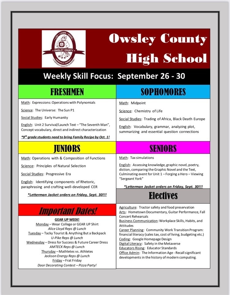 OCHS Weekly Skill Focus