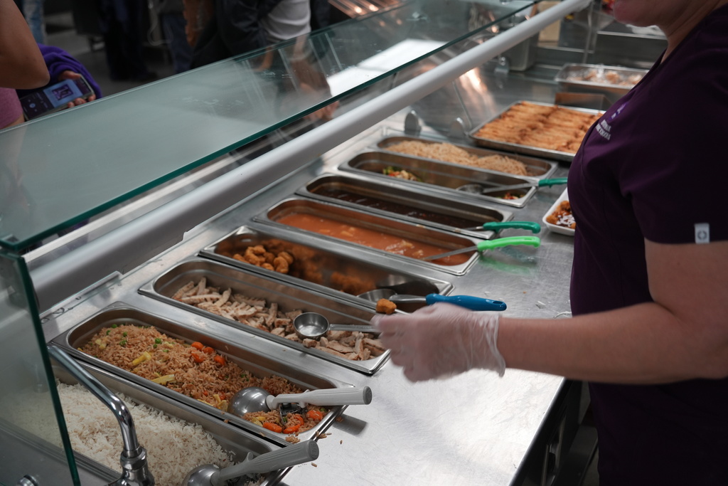 Chef Getzin and the Fayetteville High School Child Nutrition staff are hard at work today preparing meals for students and staff! Chef Getzin is here working with the Child Nutrition Department, thanks to a generous grant funded and supported by the Lifetime Foundation. Today is an Asian-themed lunch: Sweet and Sour Chicken Spicy Orange Chicken Fried or Steamed Rice Stir-Fry Fresh Vegetables & Egg Rolls Many thanks to Chef Getzin and the Lifetime Foundation for this great opportunity!