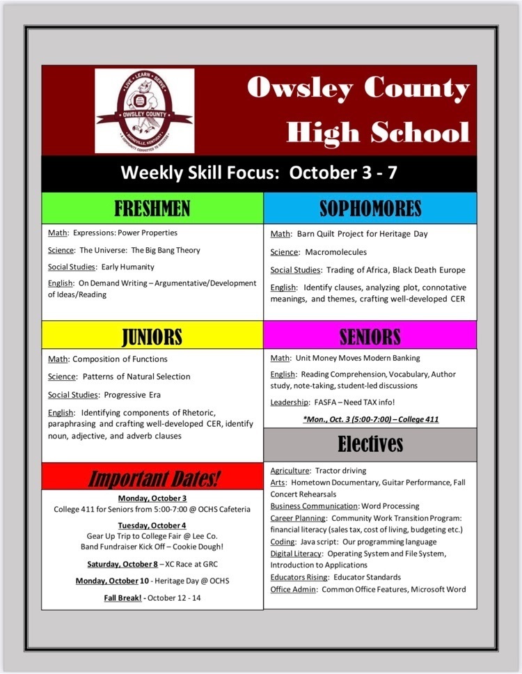 OCHS Weekly Skill Focus